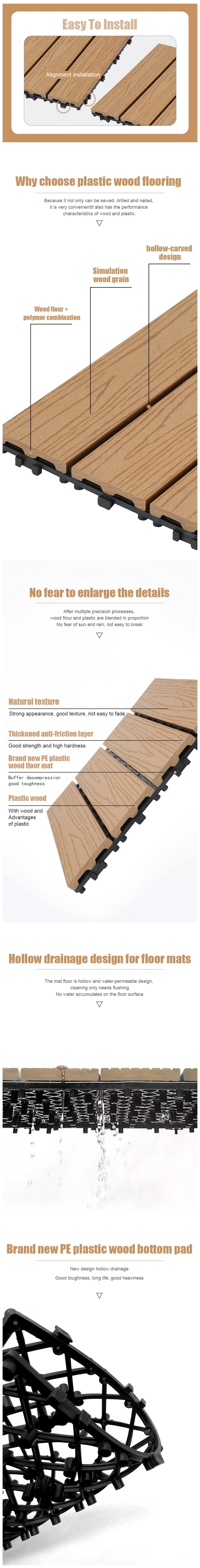 WPC Floor Tile Interlocking Flooring Wood Decking Tile Plastic Base Parquet Decking Outdoor DIY Floor Tiles Wooden Grain Embossing and Grooved