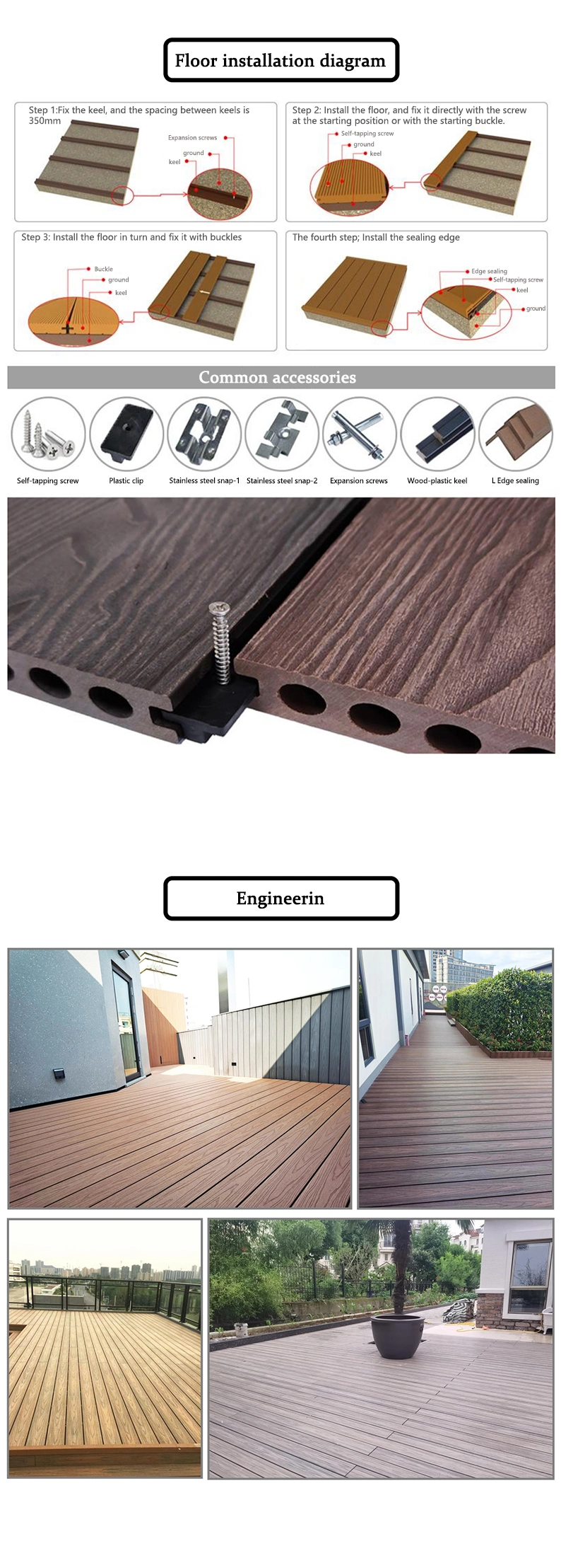 New Exterior 3D Embossed WPC Flooring Wood Plastic Composite Decking