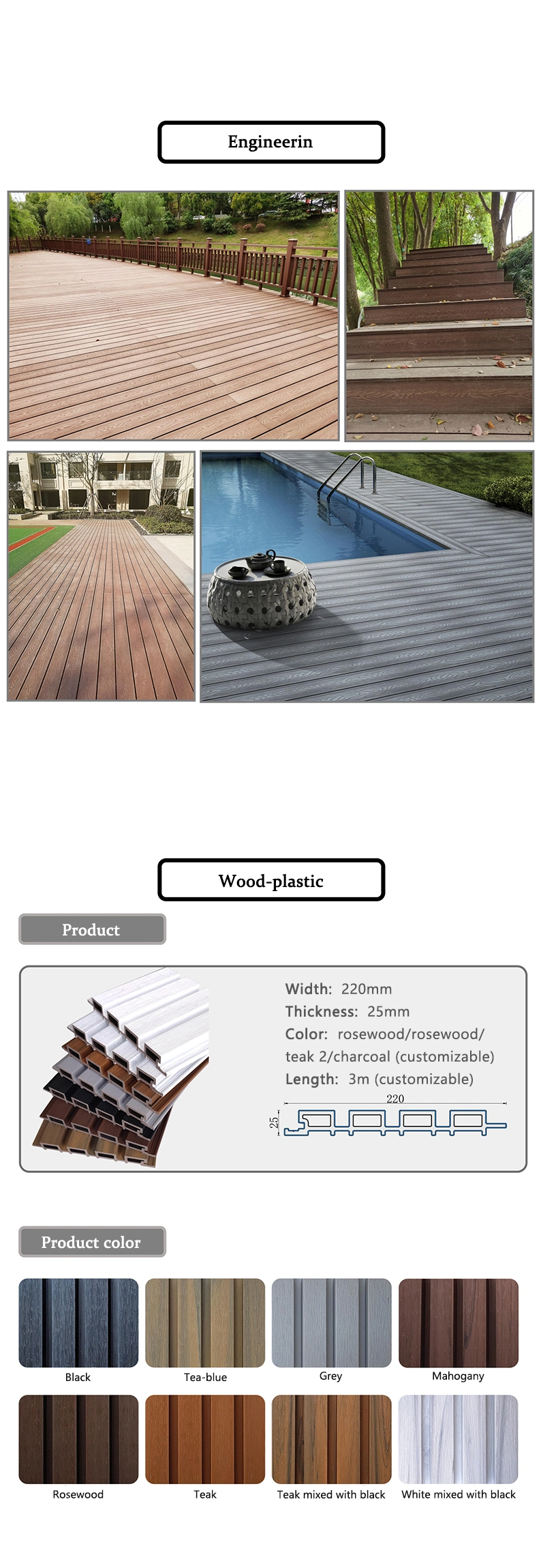 New Exterior 3D Embossed WPC Flooring Wood Plastic Composite Decking