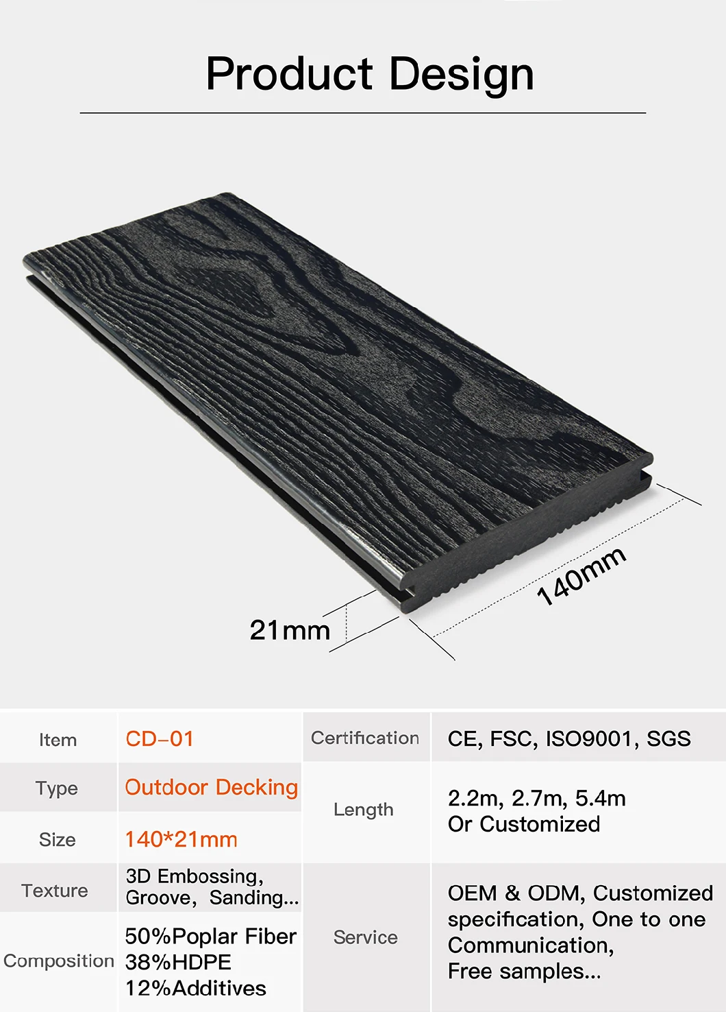 Solid 3D Embossed Engineered Outdoor Wood Flooring (CD-01)