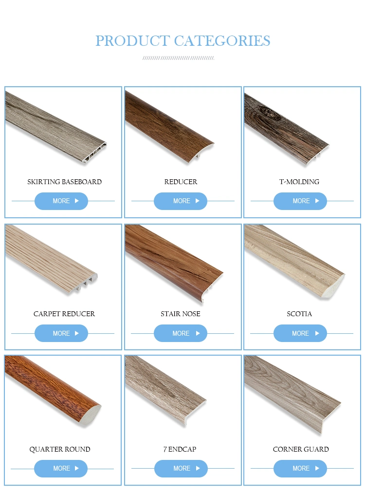 Plastic/Fiberboard/Wood/PVC/WPC/MDF/Solid/Vinyl/Laminate T-Mold/Reducer/Quarter Round/Stair Nosing/Skirting Board Wall/Spc Flooring